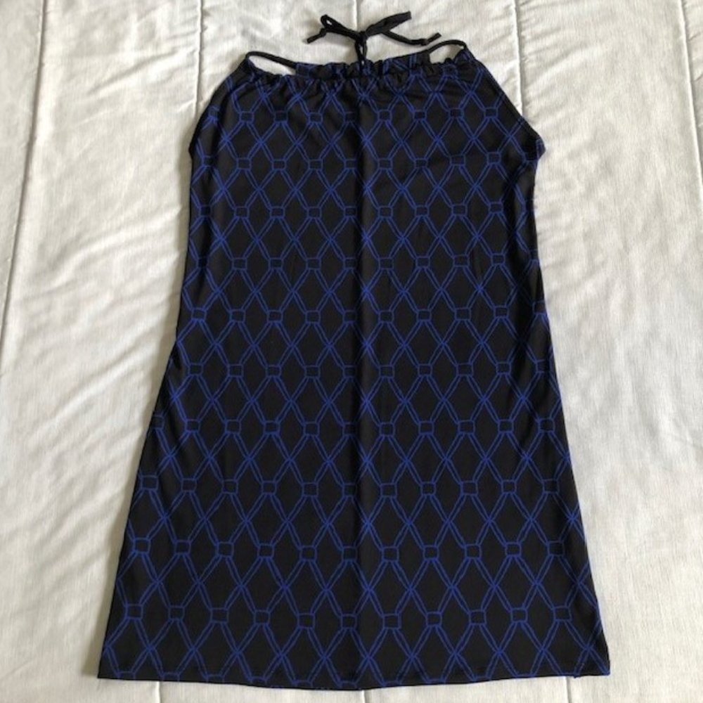 Black and Blue Geometric Colada Jersey Halter Mini Dress Small